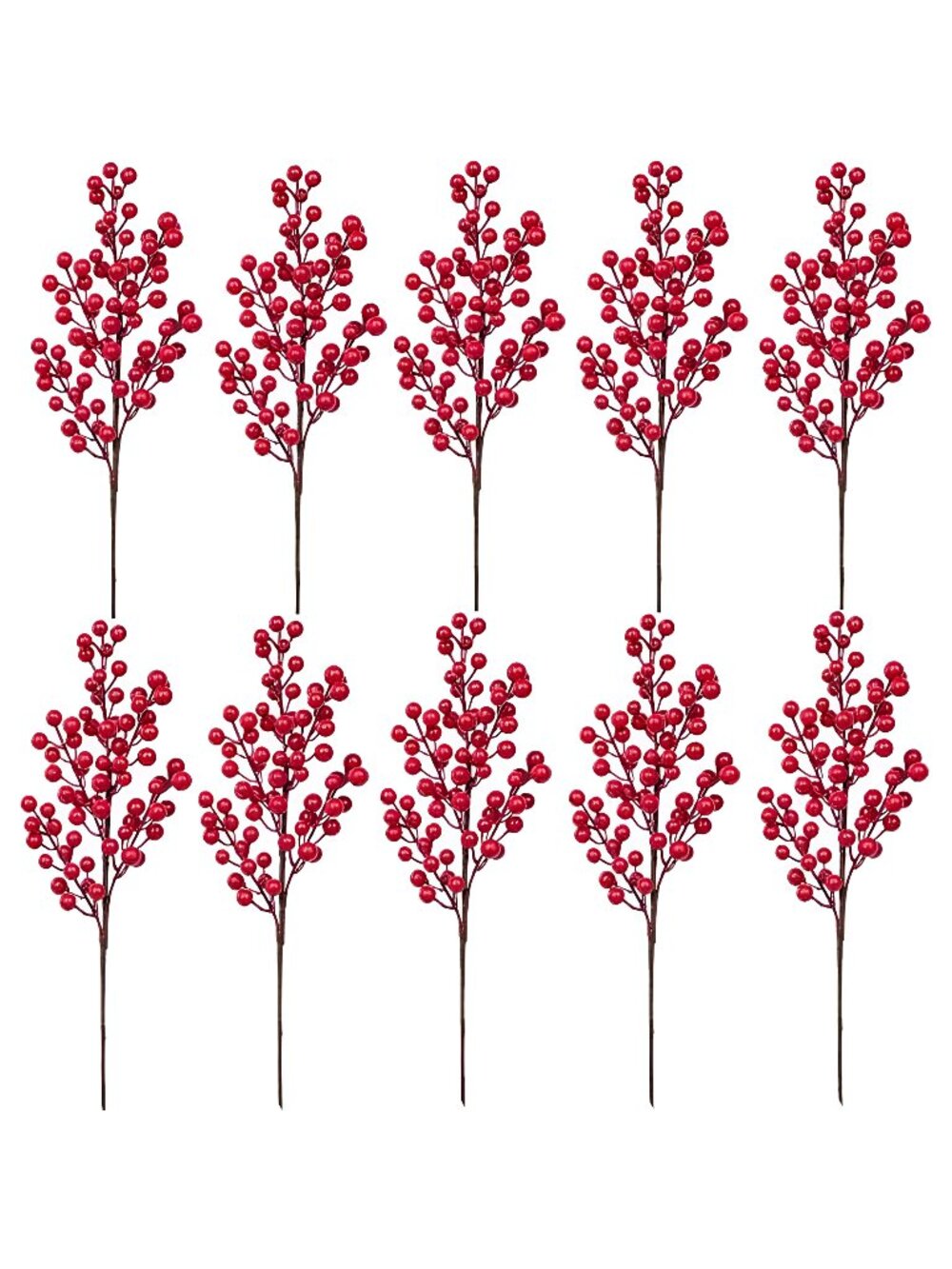 10 Pack Artificial Red Berry Picks Faux Holly Christmas Berries Stems